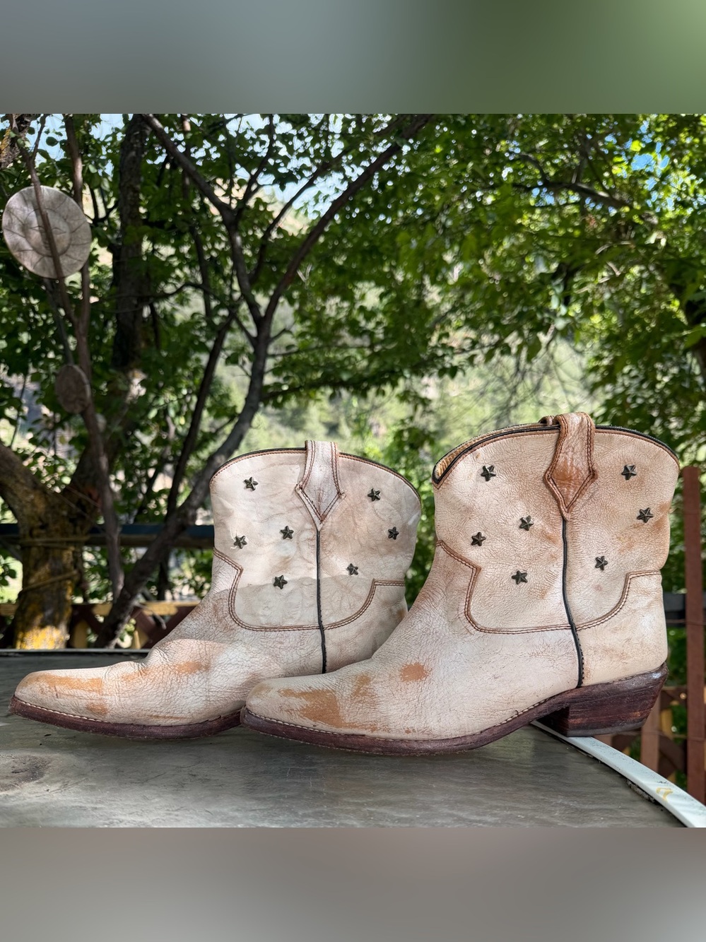 BED|STU Cobbler Series Distressed WhiteTan Leather Ankle Boots Women Booties 10